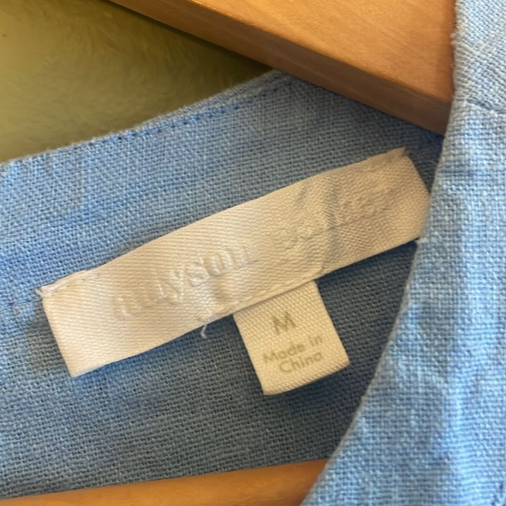 Adyson Parker Linen Blend Tiered Mini Shift Dress Blue Sz M Summer Preppy - Picture 5 of 8
